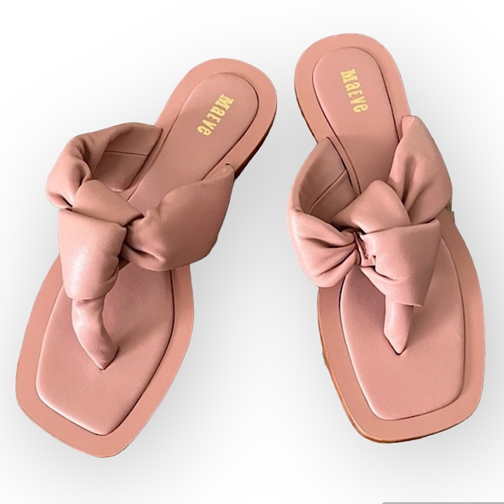 NEW ANTHROPOLOGIE MAEVE PUFFY KNOTTED SANDALS SLIDES FLAT LEATHER PINK COMBO 7